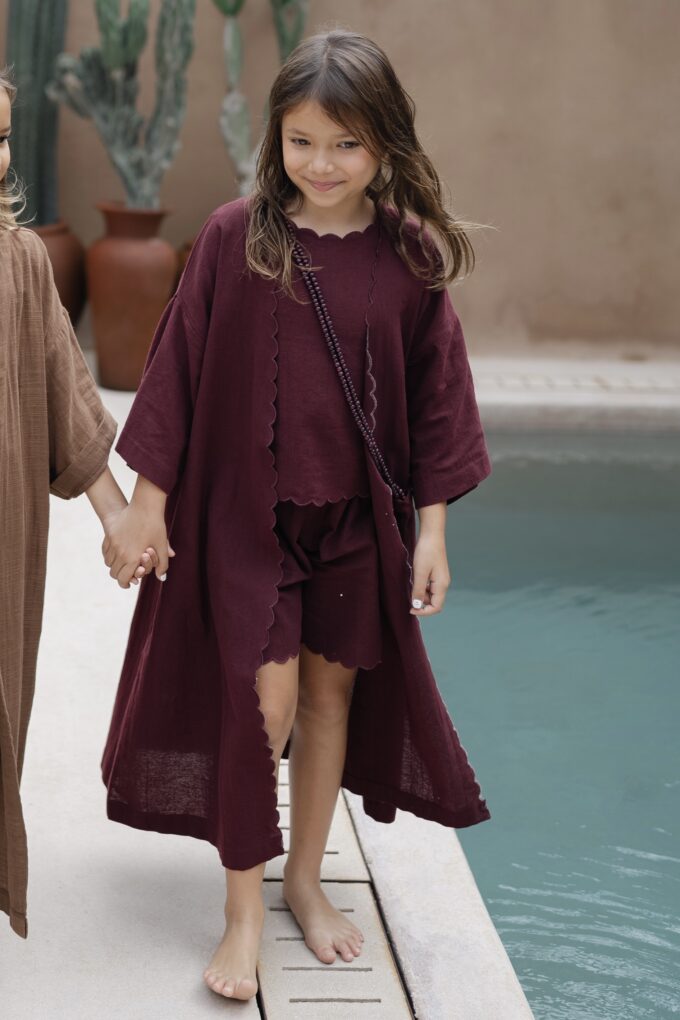 Scalloped Bisht Set - Maroon