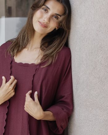 Women’s Scalloped Bisht Set - Maroon