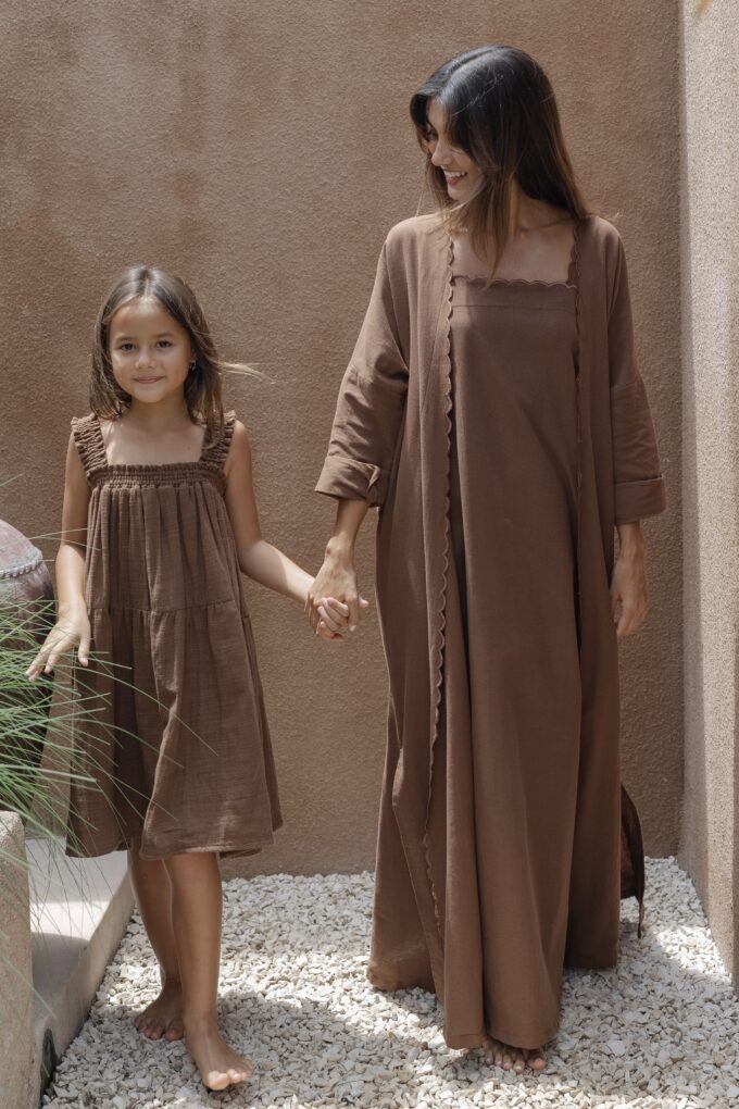 Women’s Scalloped Bisht Set - Brown - Image 2